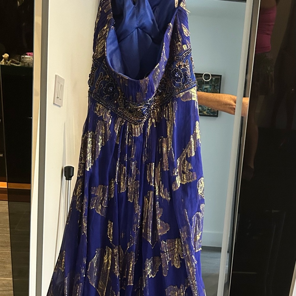 Sue Wong Blue and Gold Wedding Dress